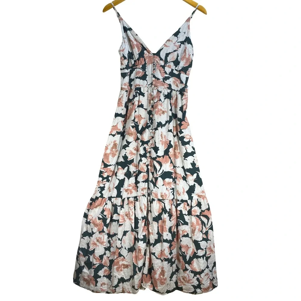 Abercrombie & Fitch Floral Linen Blend Maxi Dress Small Cottagecore Romantic